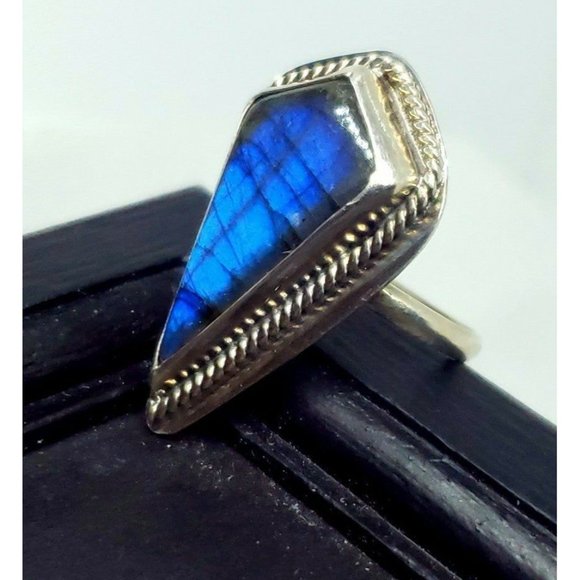 Handmade Diamond Shape Labradorite 925 Sterling Silver Ring  Sterling Silver labradorite crystal ring blue gothic 925 ring cosplay